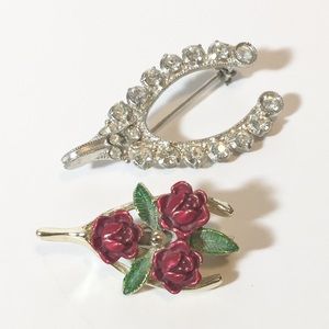 2 Vintage Lucky Wishbone Brooch Pins